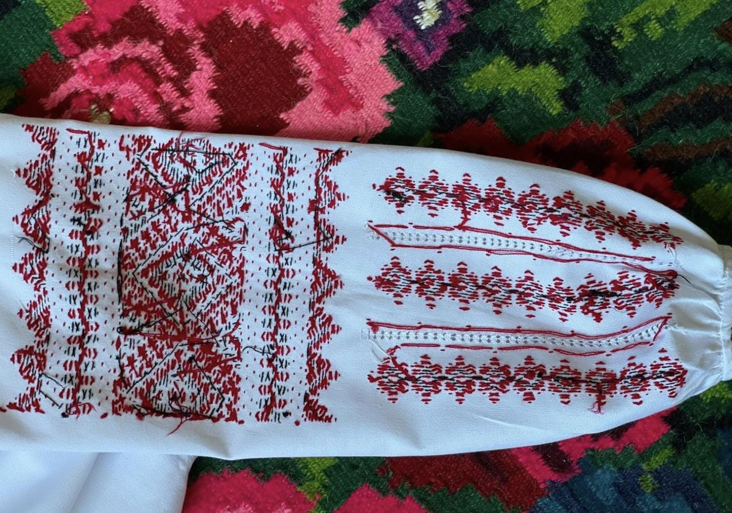 Hand Embroidered Blouse, Red Black Geometric Vyshyvanka, Ukrainian Linen Shirt, Custom Size Folk Top, Artisan Made Clothing, Sorochka