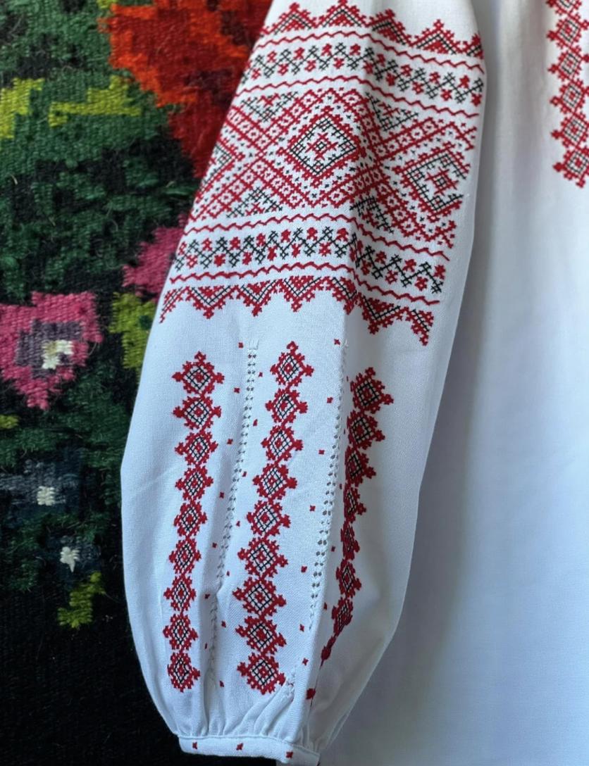 Hand Embroidered Blouse, Red Black Geometric Vyshyvanka, Ukrainian Linen Shirt, Custom Size Folk Top, Artisan Made Clothing, Sorochka