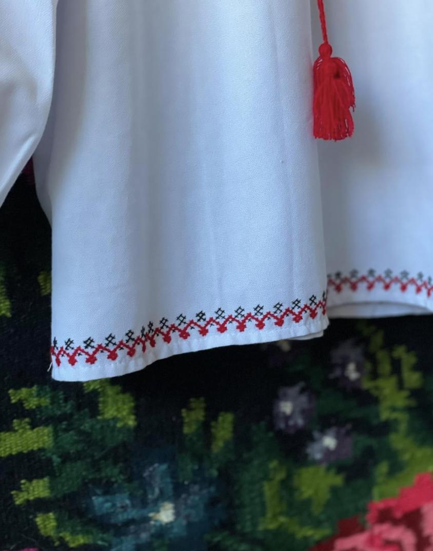 Hand Embroidered Blouse, Red Black Geometric Vyshyvanka, Ukrainian Linen Shirt, Custom Size Folk Top, Artisan Made Clothing, Sorochka