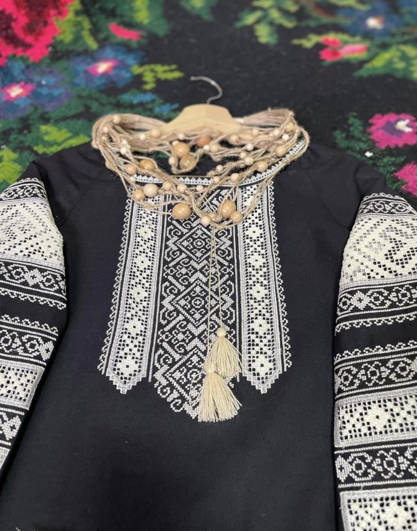 Black Ukrainian Vyshyvanka Blouse with Ivory Lace Embroidery | Ethnic Boho Folk Shirt | Handmade Artisan Top