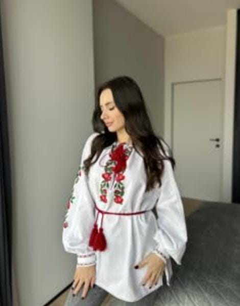 Ukrainian Vyshyvanka with Rose Embroidery | Handmade Linen Blouse | Folk Boho Clothing