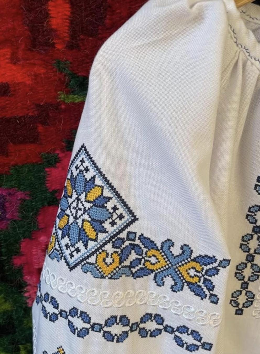 Handcrafted Patriotic Blouse, Ukraine Symbol Shirt, Yellow Blue Tassels, Modern Folk Top, Zero Waste Gift for Her, Wife, Mom, Artisan Made