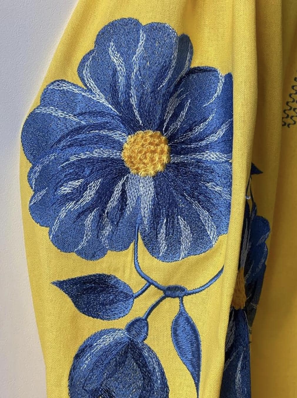 Yellow Ukrainian Vyshyvanka Blouse | Blue Floral Embroidered Linen Top for Women | Boho Folk Peasant Shirt | Support Ukraine Gift