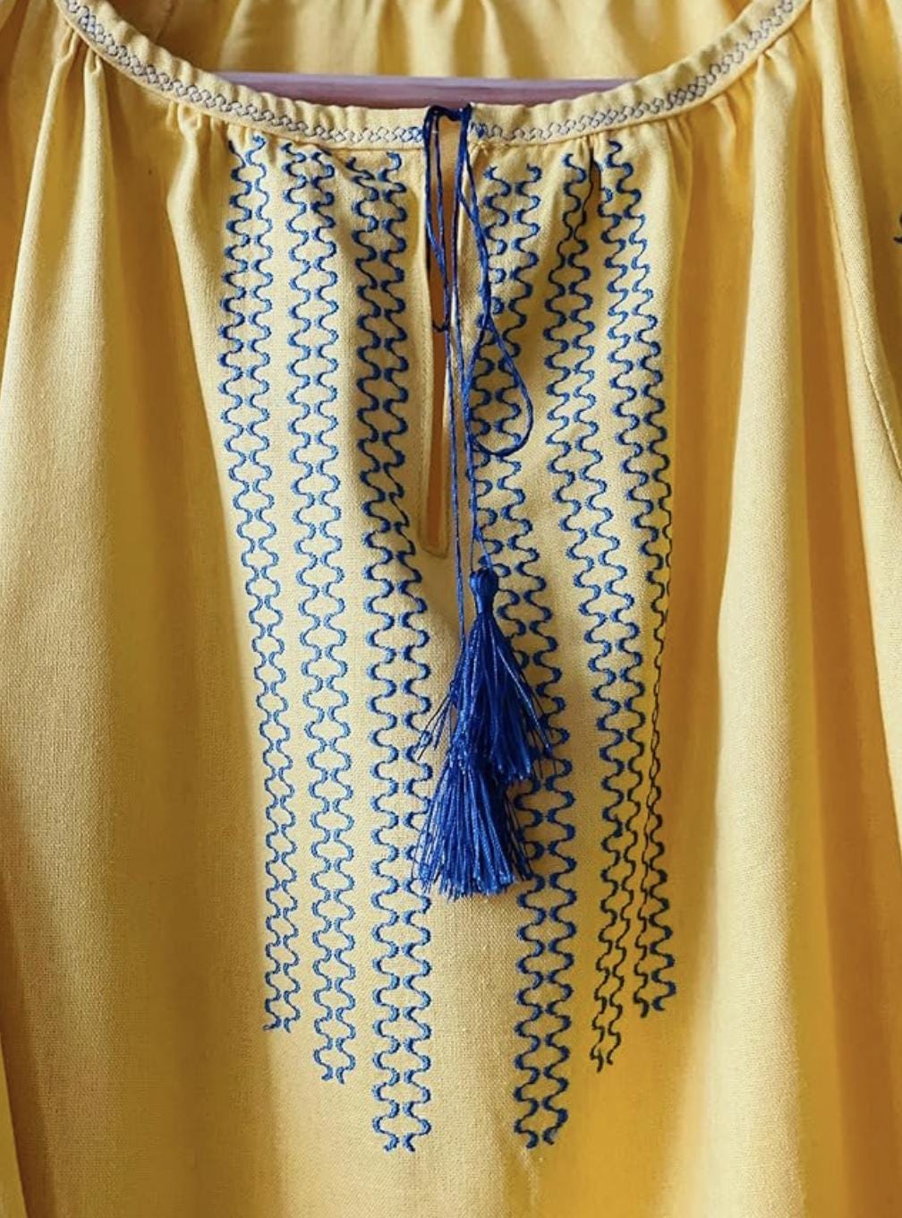 Yellow Ukrainian Vyshyvanka Blouse | Blue Floral Embroidered Linen Top for Women | Boho Folk Peasant Shirt | Support Ukraine Gift