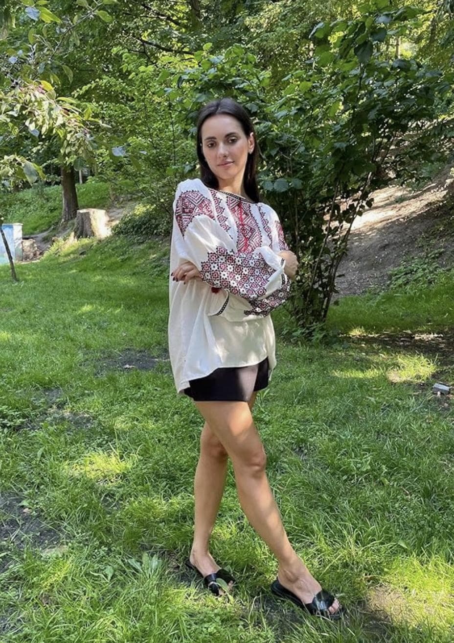 Hand Embroidered Ukrainian Vyshyvanka | Handmade Blouse | Red & Black Geometric Cross Stitch Top | Boho Folk Peasant Shirt