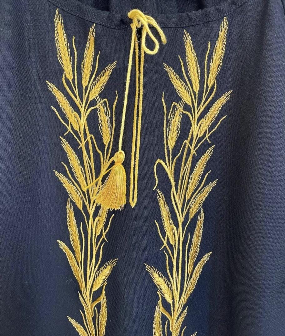 Elegant Boho Top, Black and Gold Embroidery, Wedding Guest Blouse, Eco Gift Packaging, Sustainable Fashion, Custom Fit Vyshyvanka, Artisan