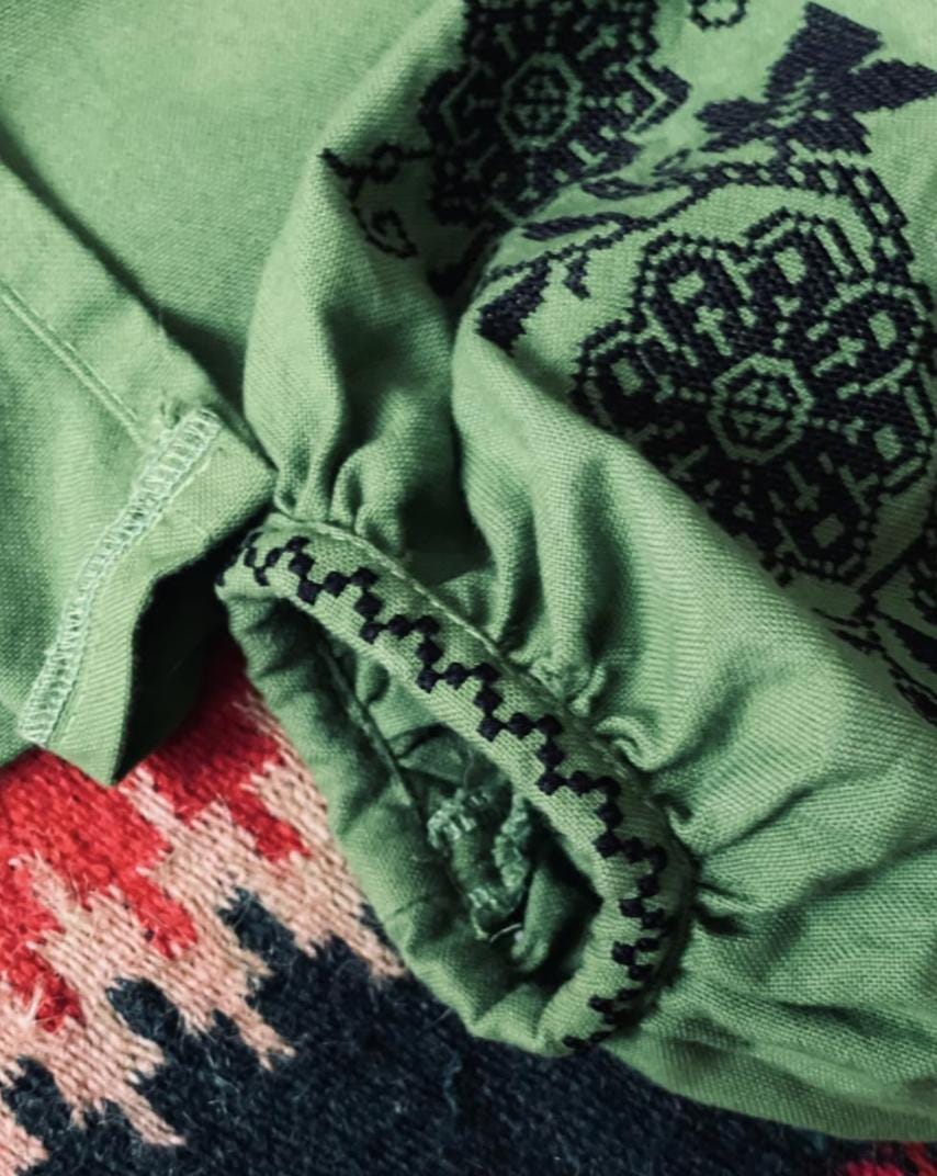 Green Boho Blouse, Black Bird Embroidery, Tree of Life Shirt, Ukrainian Vyshyvanka, Cotton Blend Tunic, Folk Festival Top, Custom Size Gift