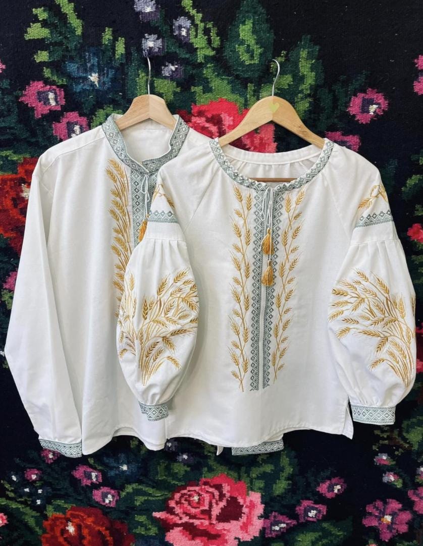 Embroidered Men’s Shirt – Ukrainian Vyshyvanka with Wheat Symbol and Folk Patterns