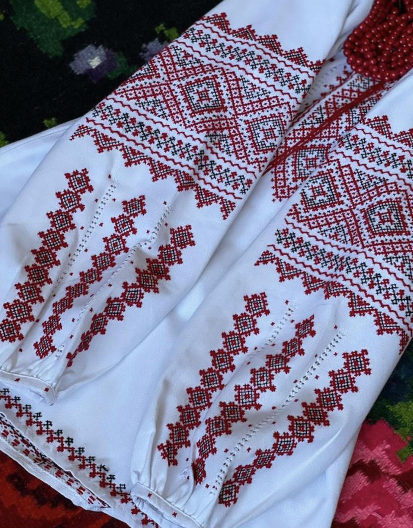 Hand Embroidered Blouse, Red Black Geometric Vyshyvanka, Ukrainian Linen Shirt, Custom Size Folk Top, Artisan Made Clothing, Sorochka