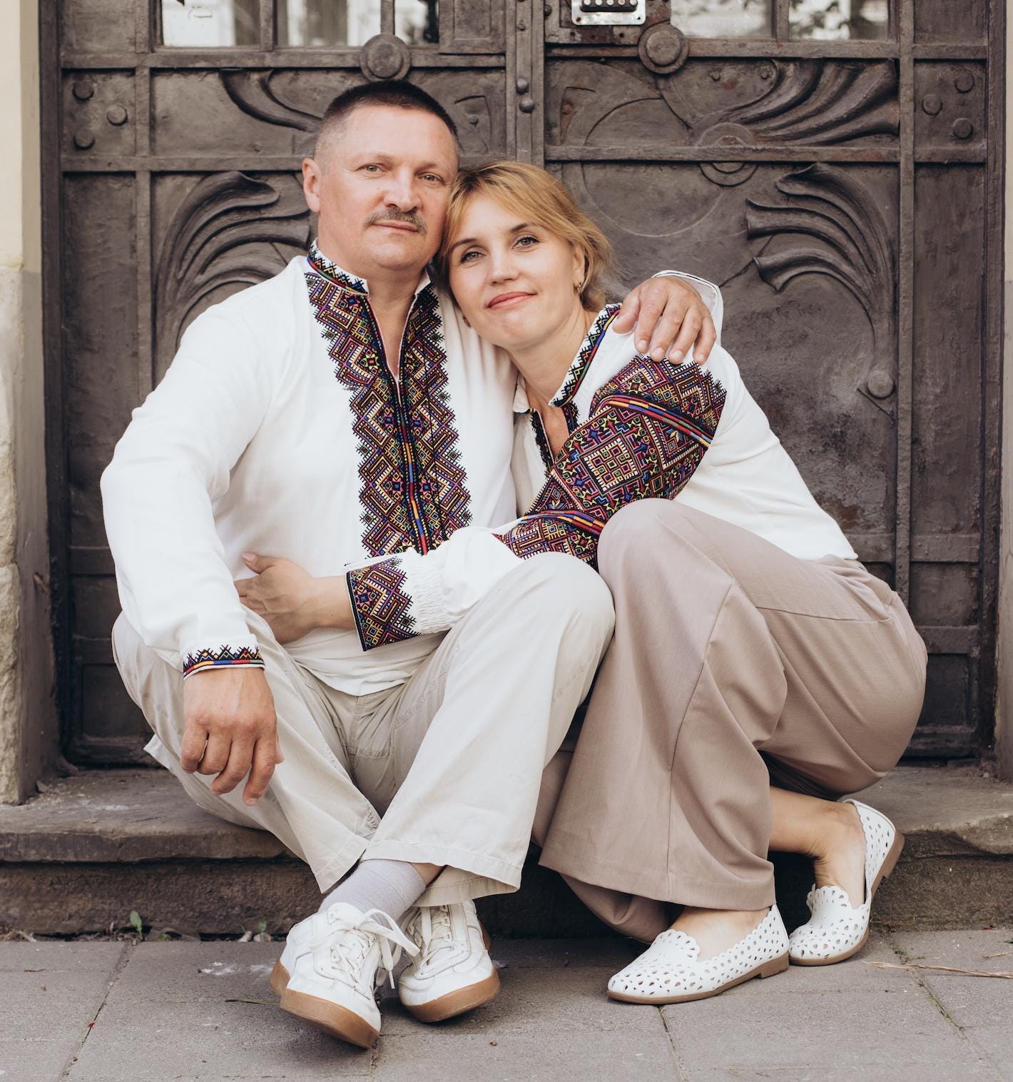 Verkhovyna Embroidered Shirt, Men's Linen Blend Tunic, Geometric Hutsul Pattern, Ukrainian Easter Outfit, Matching Couple, Custom Fit