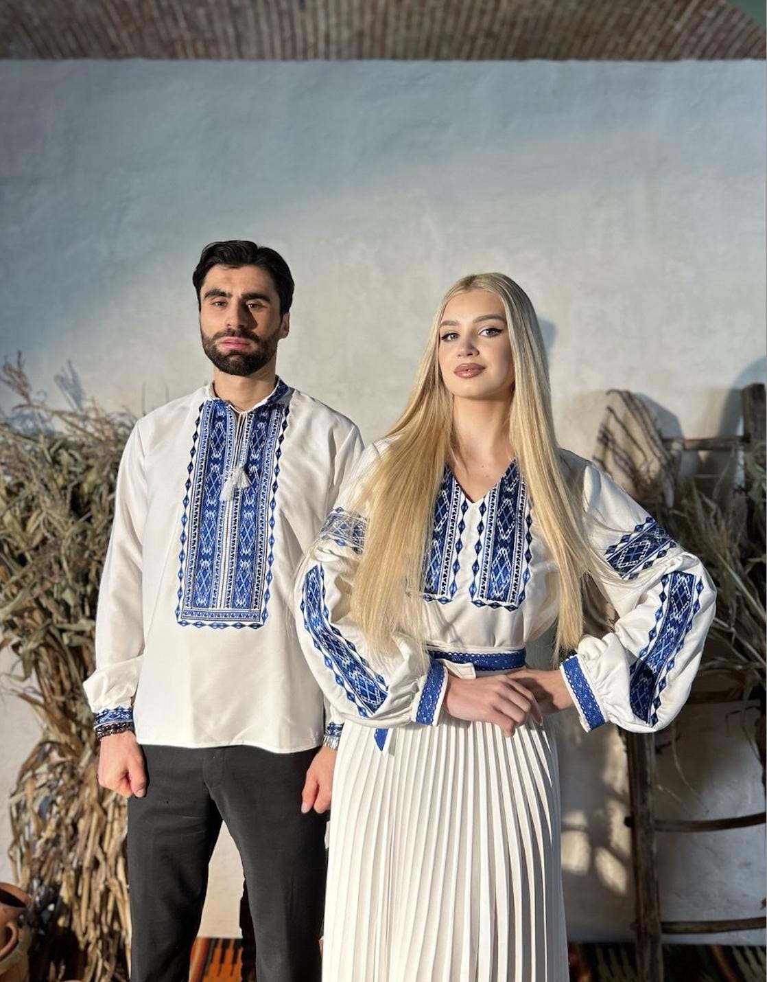 Blue Embroidered Vyshyvanka Dress – Pleated Midi