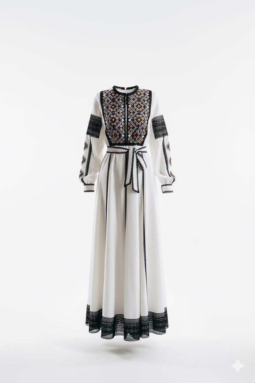 Embroidered Vyshyvanka Dress, Maxi Length, Wedding Matching Set Option