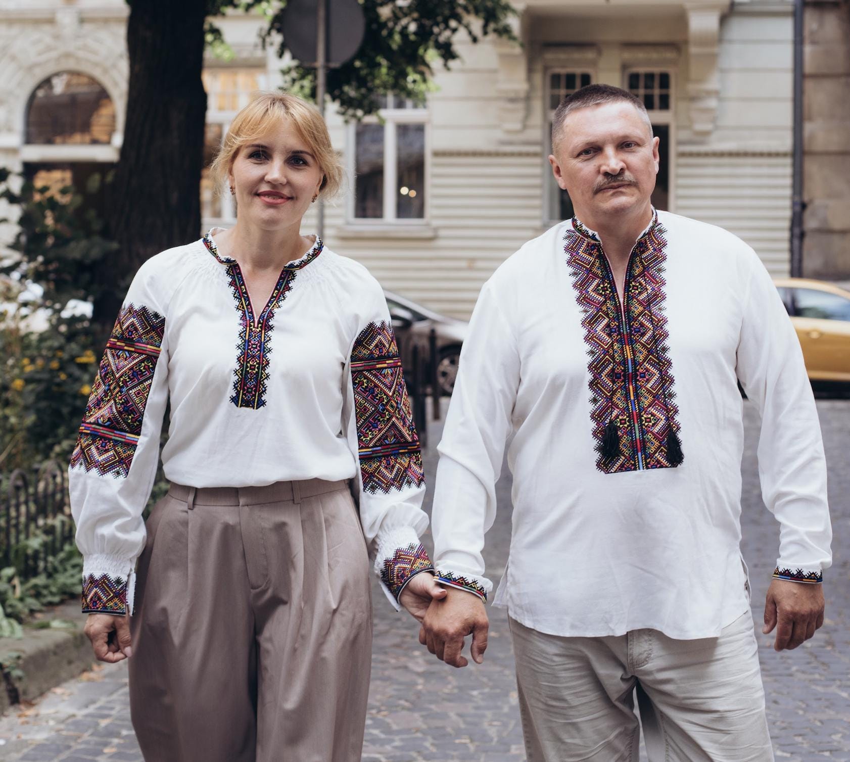 Verkhovyna Embroidered Shirt, Men's Linen Blend Tunic, Geometric Hutsul Pattern, Ukrainian Easter Outfit, Matching Couple, Custom Fit