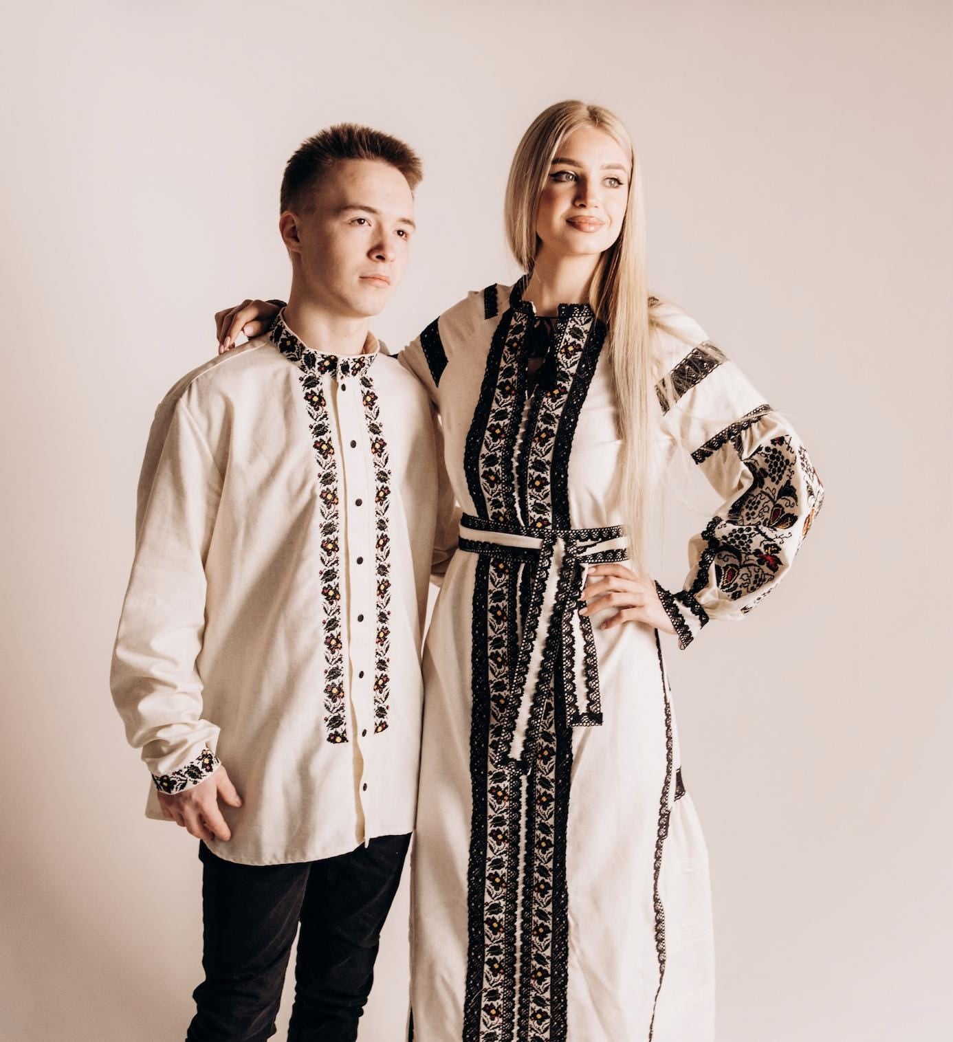 Men’s Ukrainian Embroidered Shirt | Beige Vyshyvanka | Traditional Podillia Pattern