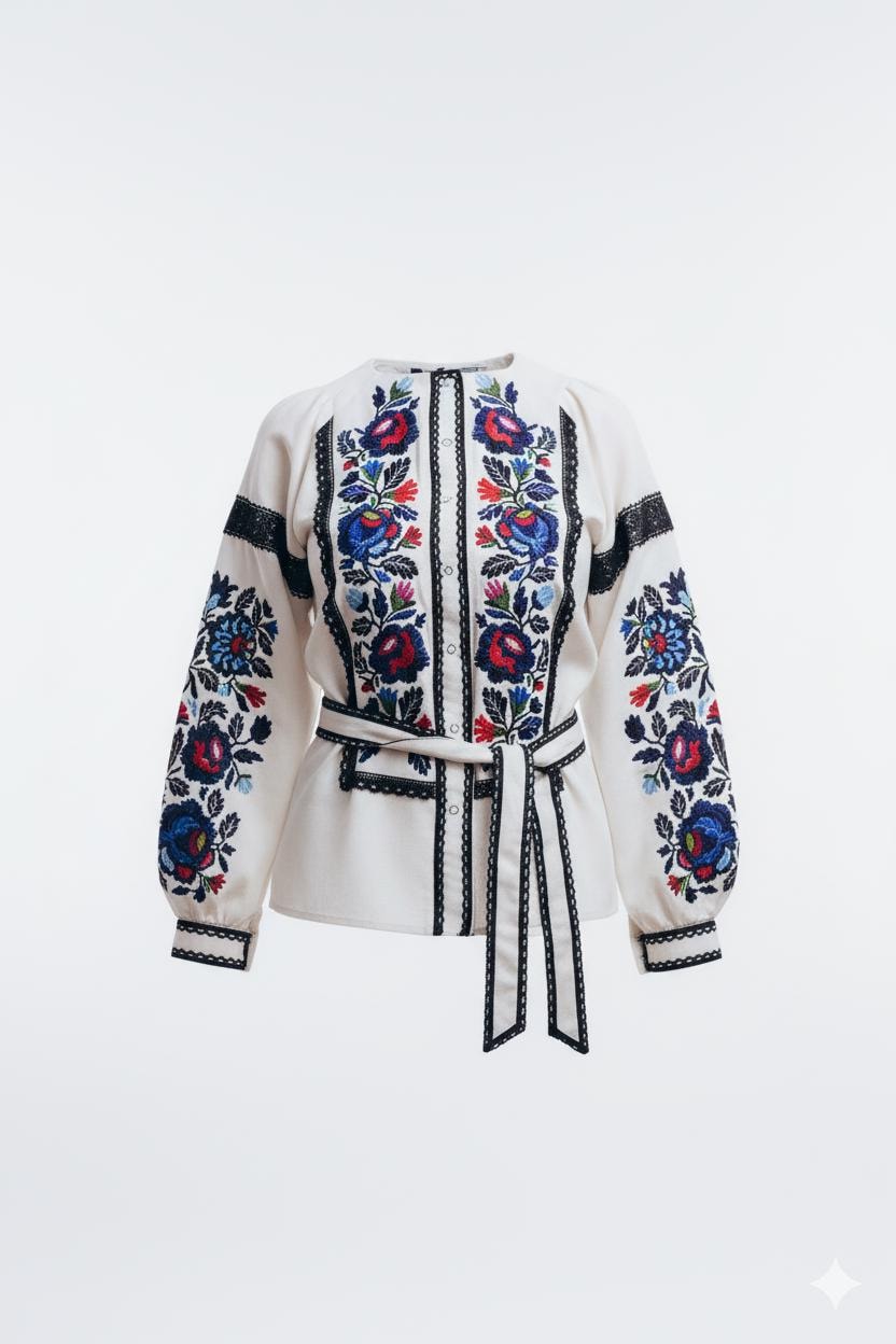 Women’s Ukrainian Embroidered Blouse | Borshchiv Floral Vyshyvanka XS–4XL | Linen Cotton Folk Shirt