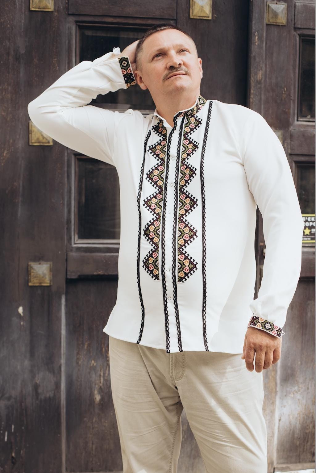 Handcrafted Men's Shirt, Traditional Ukrainian Embroidery, Snap Closure Top, Spring Festival Wear, Plus Size Friendly, Artisan Made Gift