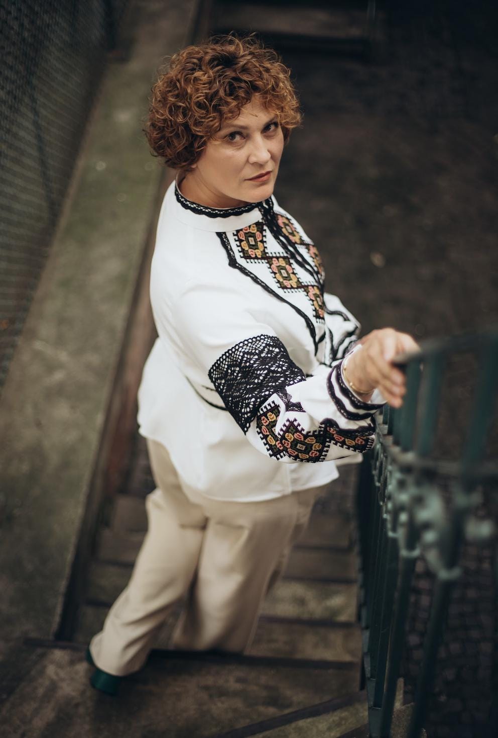 White Lace Trim Blouse, Embroidered Shirt Jacket, Snap Button Top, Hutsul Geometric Pattern, Ukrainian Easter Outfit, Custom Size Shacket