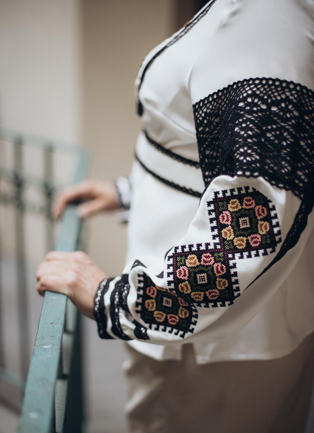 White Lace Trim Blouse, Embroidered Shirt Jacket, Snap Button Top, Hutsul Geometric Pattern, Ukrainian Easter Outfit, Custom Size Shacket