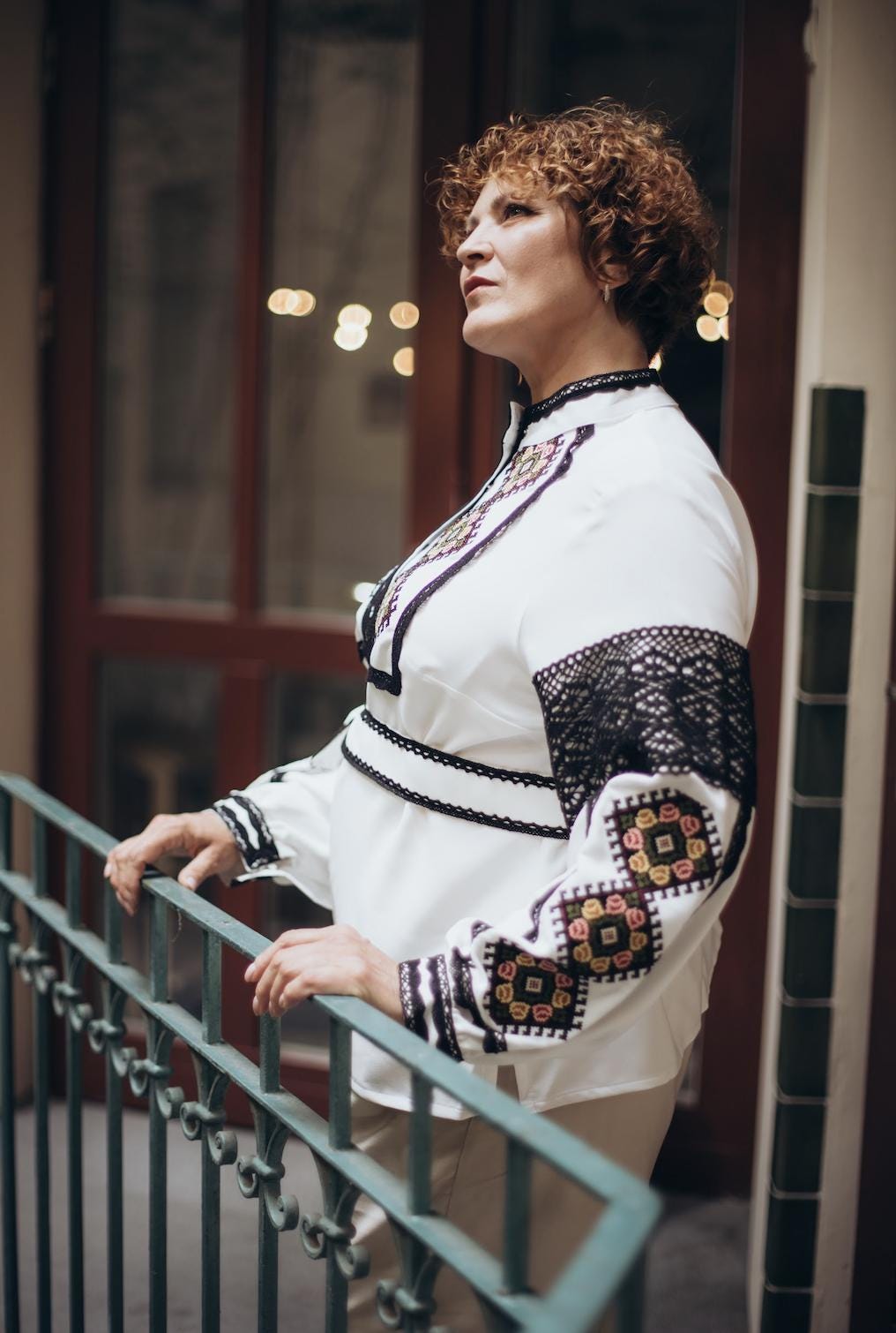 White Lace Trim Blouse, Embroidered Shirt Jacket, Snap Button Top, Hutsul Geometric Pattern, Ukrainian Easter Outfit, Custom Size Shacket