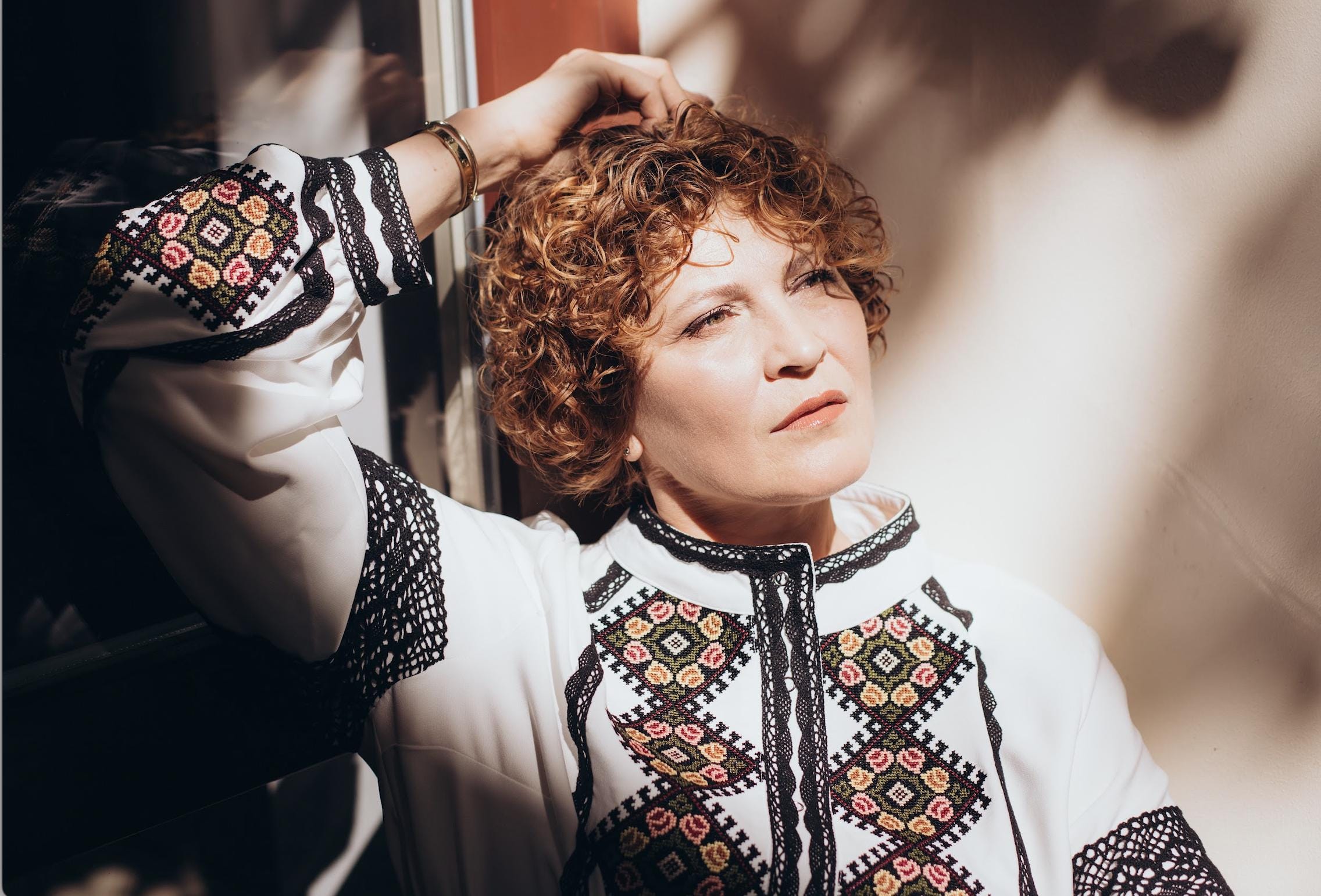 White Lace Trim Blouse, Embroidered Shirt Jacket, Snap Button Top, Hutsul Geometric Pattern, Ukrainian Easter Outfit, Custom Size Shacket