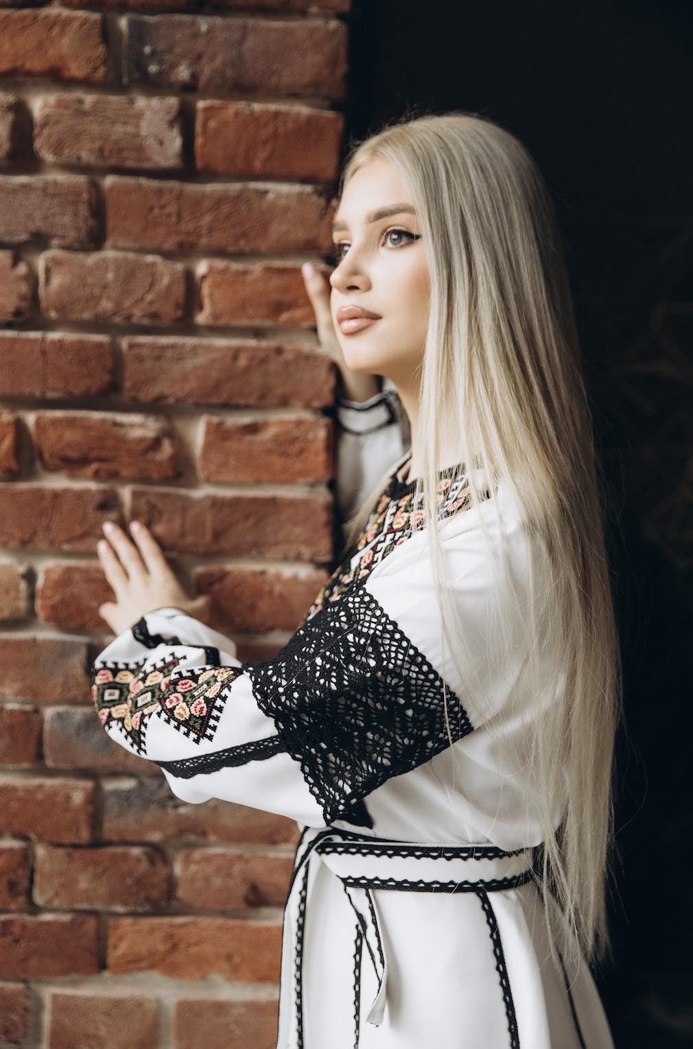 Embroidered Vyshyvanka Dress, Maxi Length, Wedding Matching Set Option