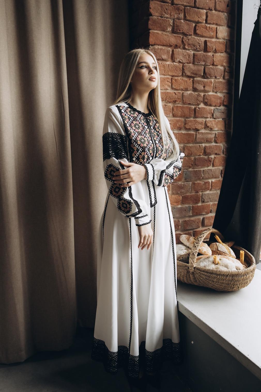 Embroidered Vyshyvanka Dress, Maxi Length, Wedding Matching Set Option