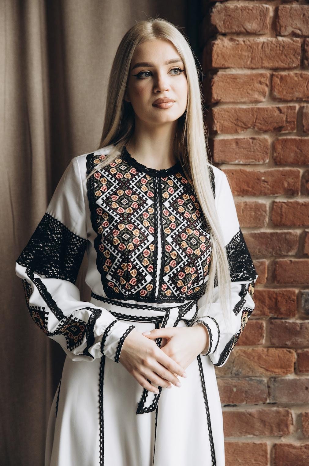 Embroidered Vyshyvanka Dress, Maxi Length, Wedding Matching Set Option