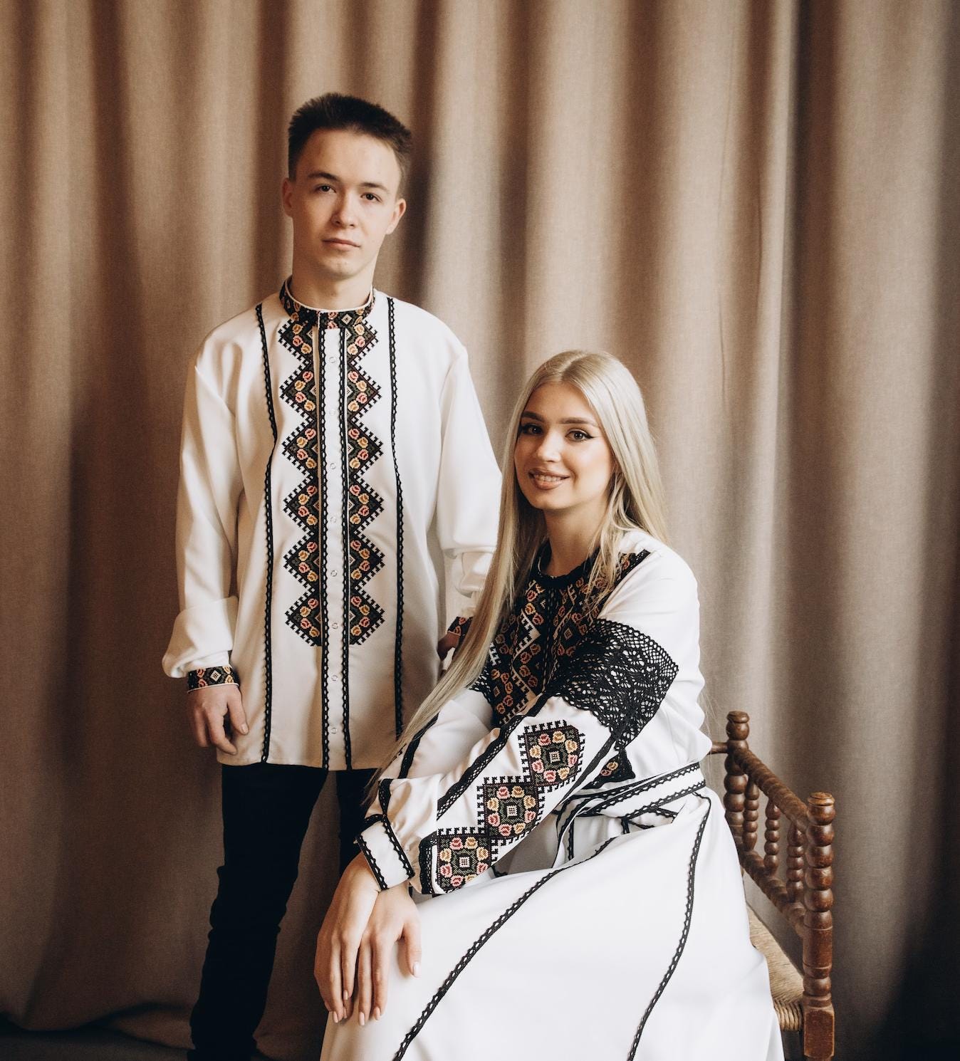 Embroidered Vyshyvanka Dress, Maxi Length, Wedding Matching Set Option