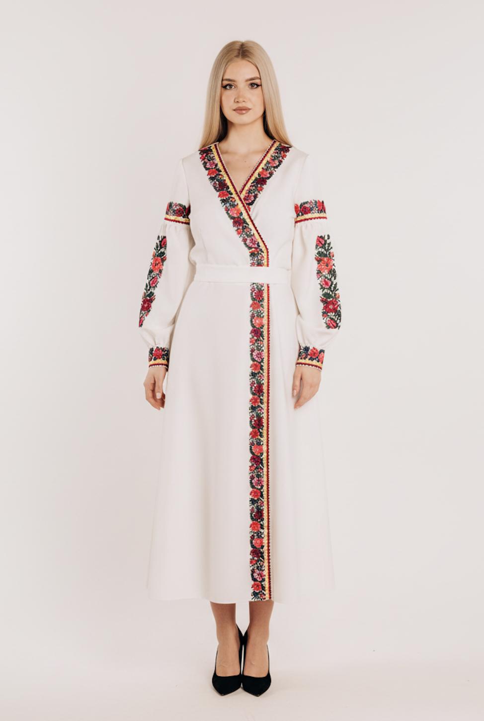 Ukrainian Embroidered Dress for Women | White Vyshyvanka with Bright Borshchiv Pattern | Wedding & Holiday Outfit