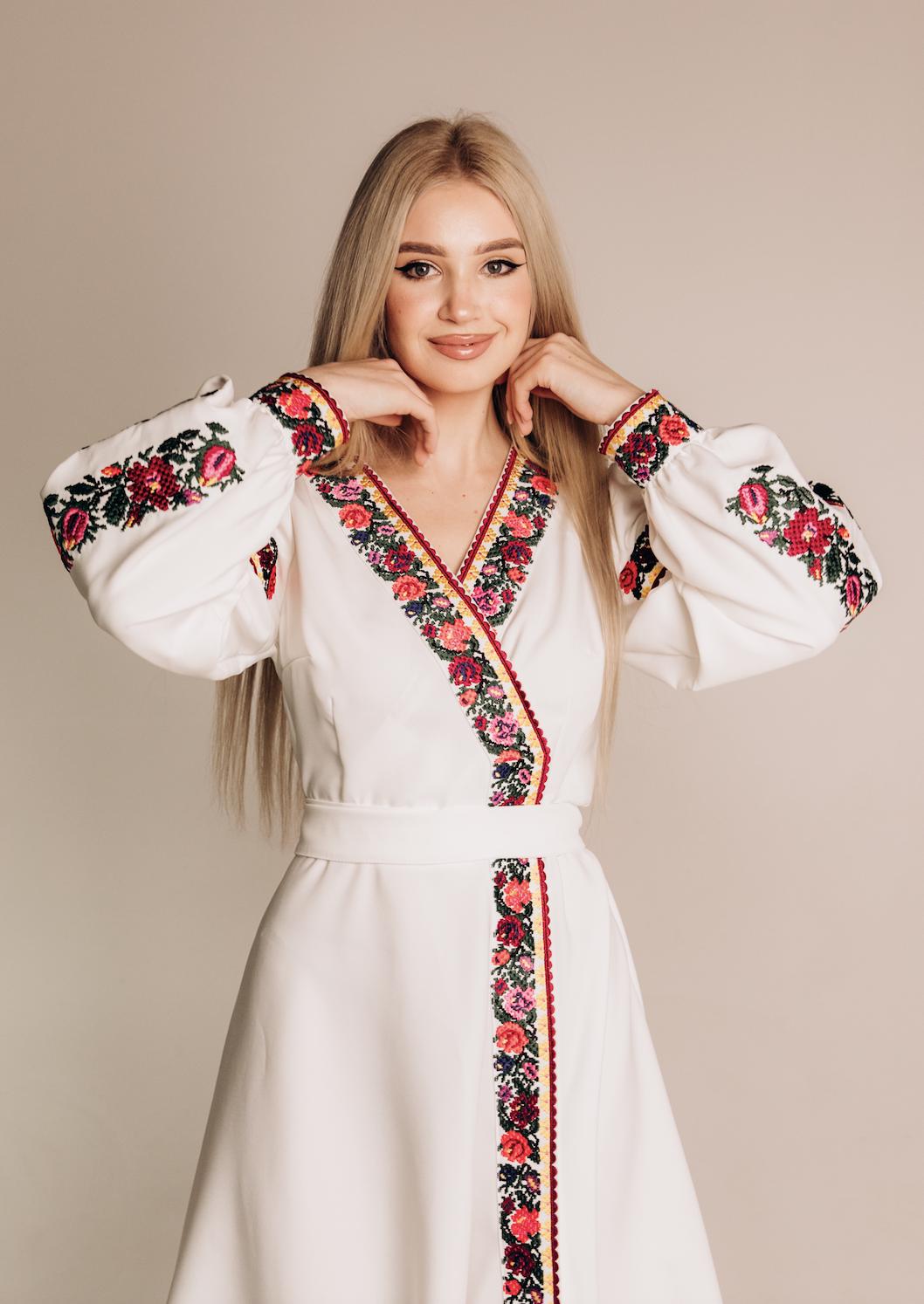 Ukrainian Embroidered Dress for Women | White Vyshyvanka with Bright Borshchiv Pattern | Wedding & Holiday Outfit