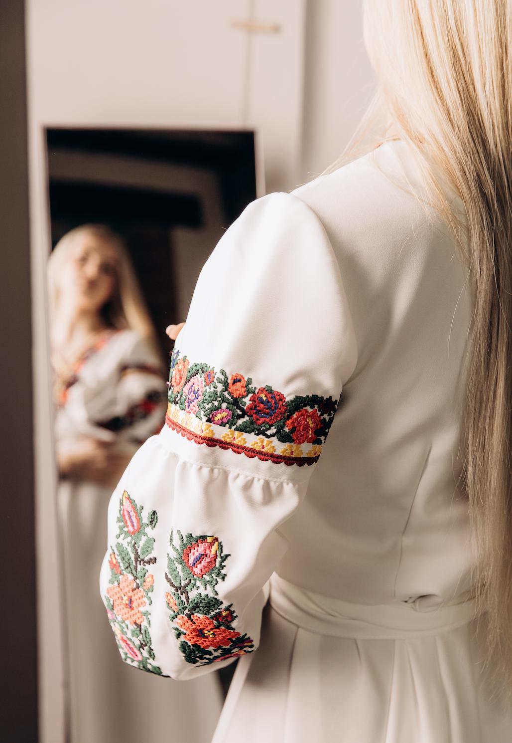 Ukrainian Embroidered Dress for Women | White Vyshyvanka with Bright Borshchiv Pattern | Wedding & Holiday Outfit