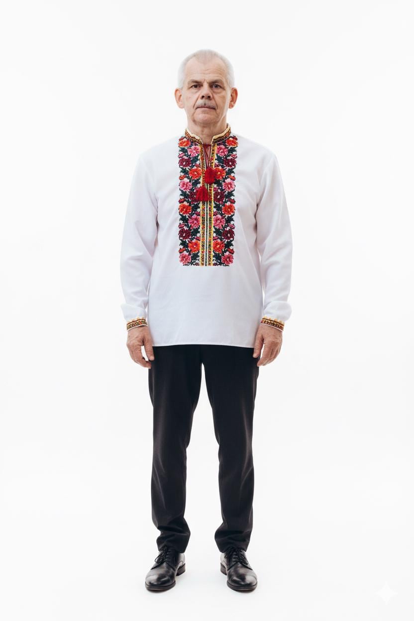 Men’s Ukrainian Embroidered Shirt | Bukovynian Floral Vyshyvanka | Handmade Homespun Fabric | Custom Size XS–4XL | Matching Couple Set