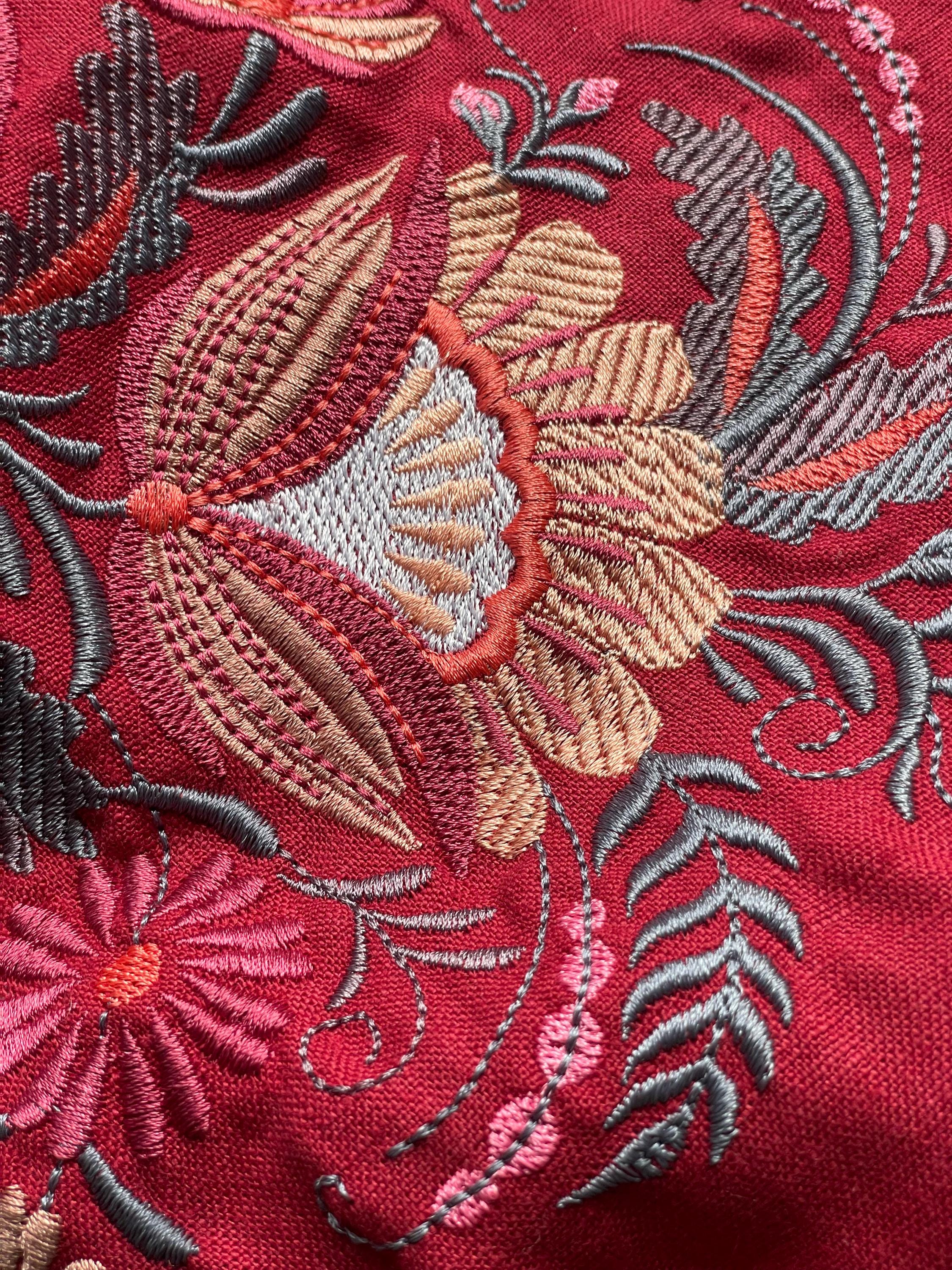 Burgundy Linen Vyshyvanka Blouse | Embroidered Ukrainian Shirt | Petrikivka Floral Embroidery