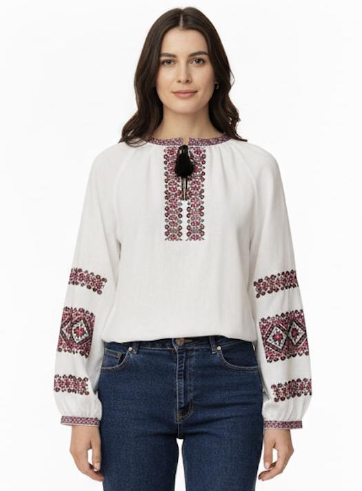 Women’s Ukrainian Embroidered Top | Linen Viscose Boho Vyshyvanka | Handmade Ethnic Floral Design