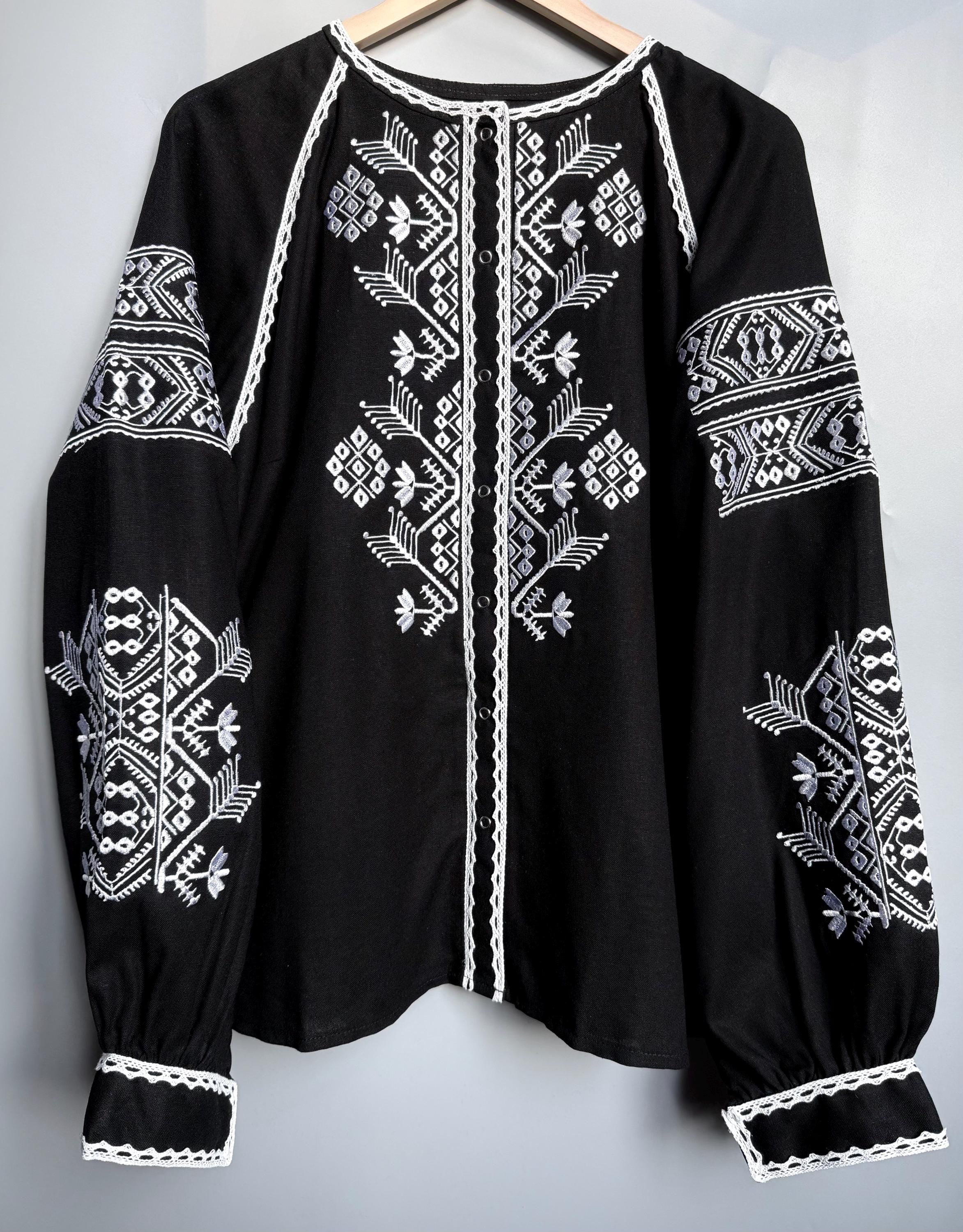 Black Embroidered Blouse for Women | Ukrainian Vyshyvanka | Machine Embroidery