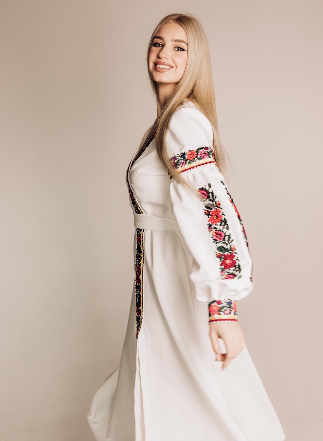Ukrainian Embroidered Dress for Women | White Vyshyvanka with Bright Borshchiv Pattern | Wedding & Holiday Outfit