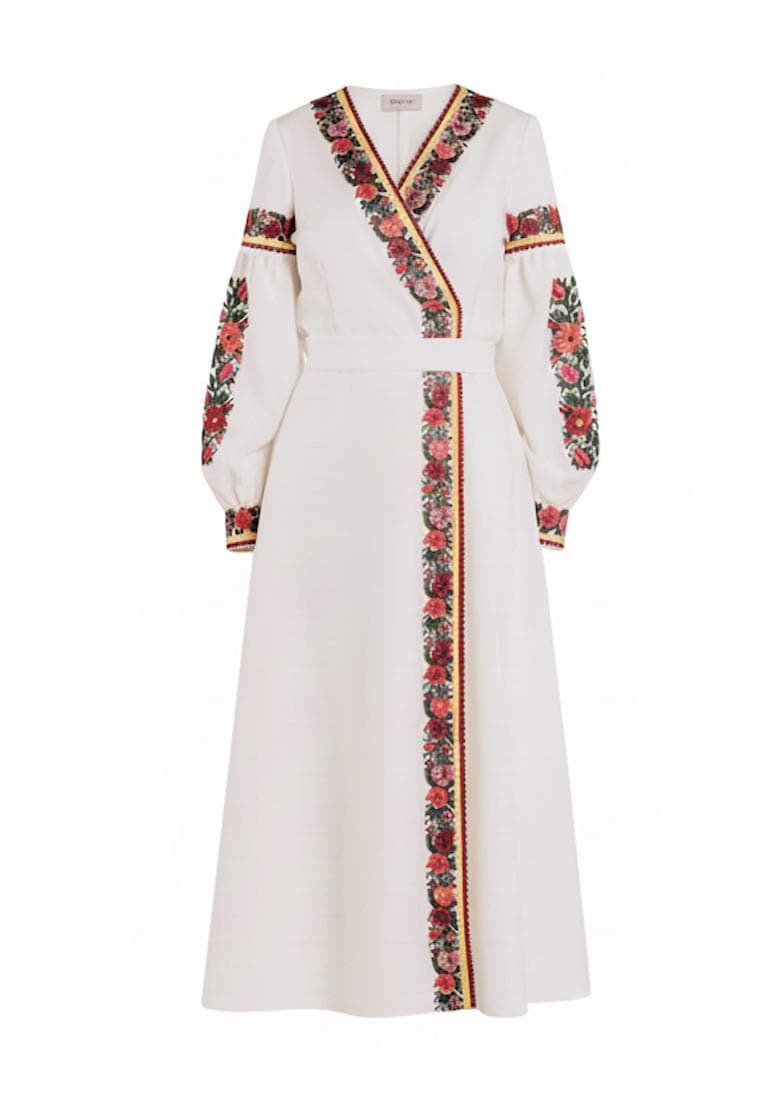 Ukrainian Embroidered Dress for Women | White Vyshyvanka with Bright Borshchiv Pattern | Wedding & Holiday Outfit
