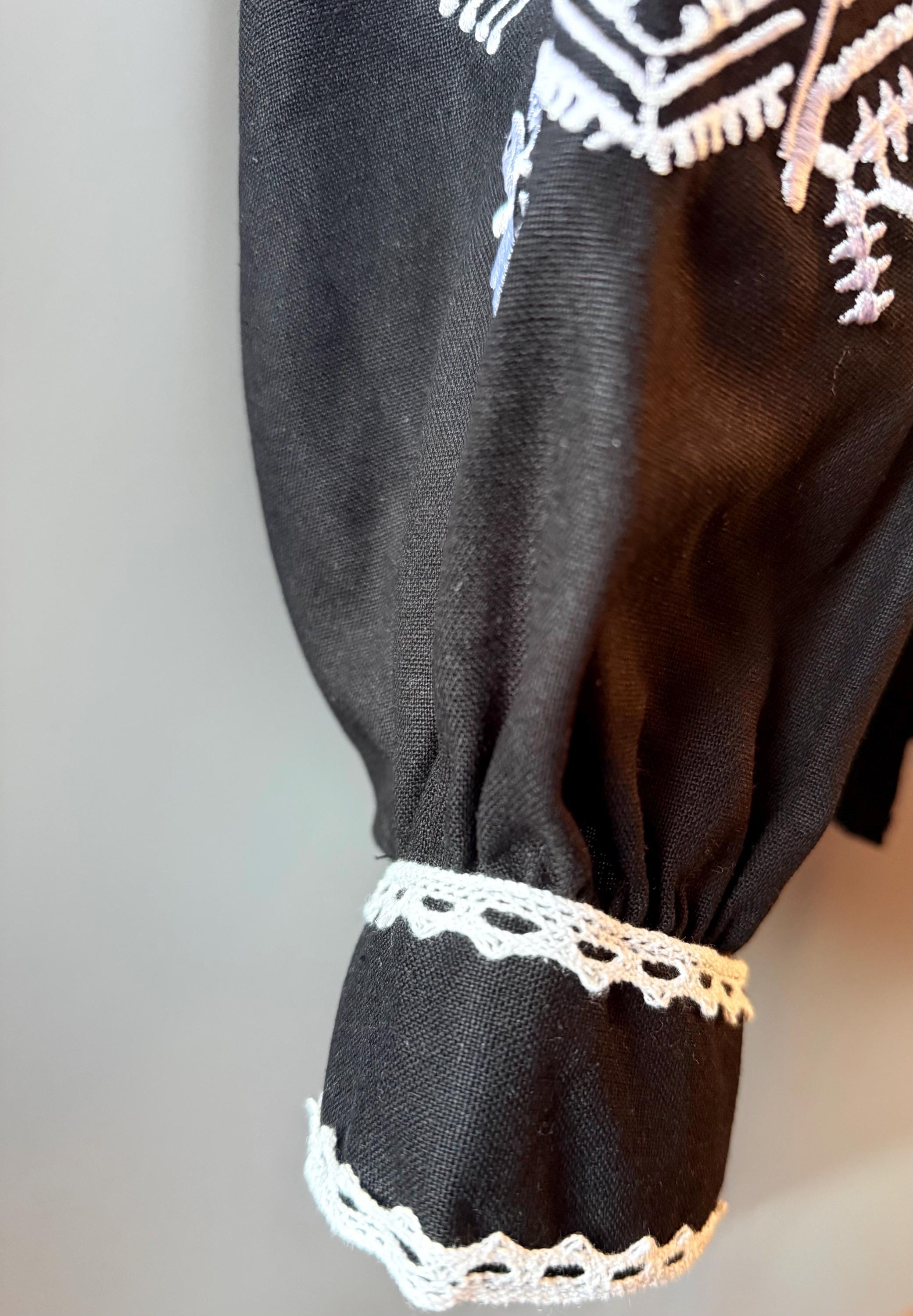 Black Embroidered Blouse for Women | Ukrainian Vyshyvanka | Machine Embroidery