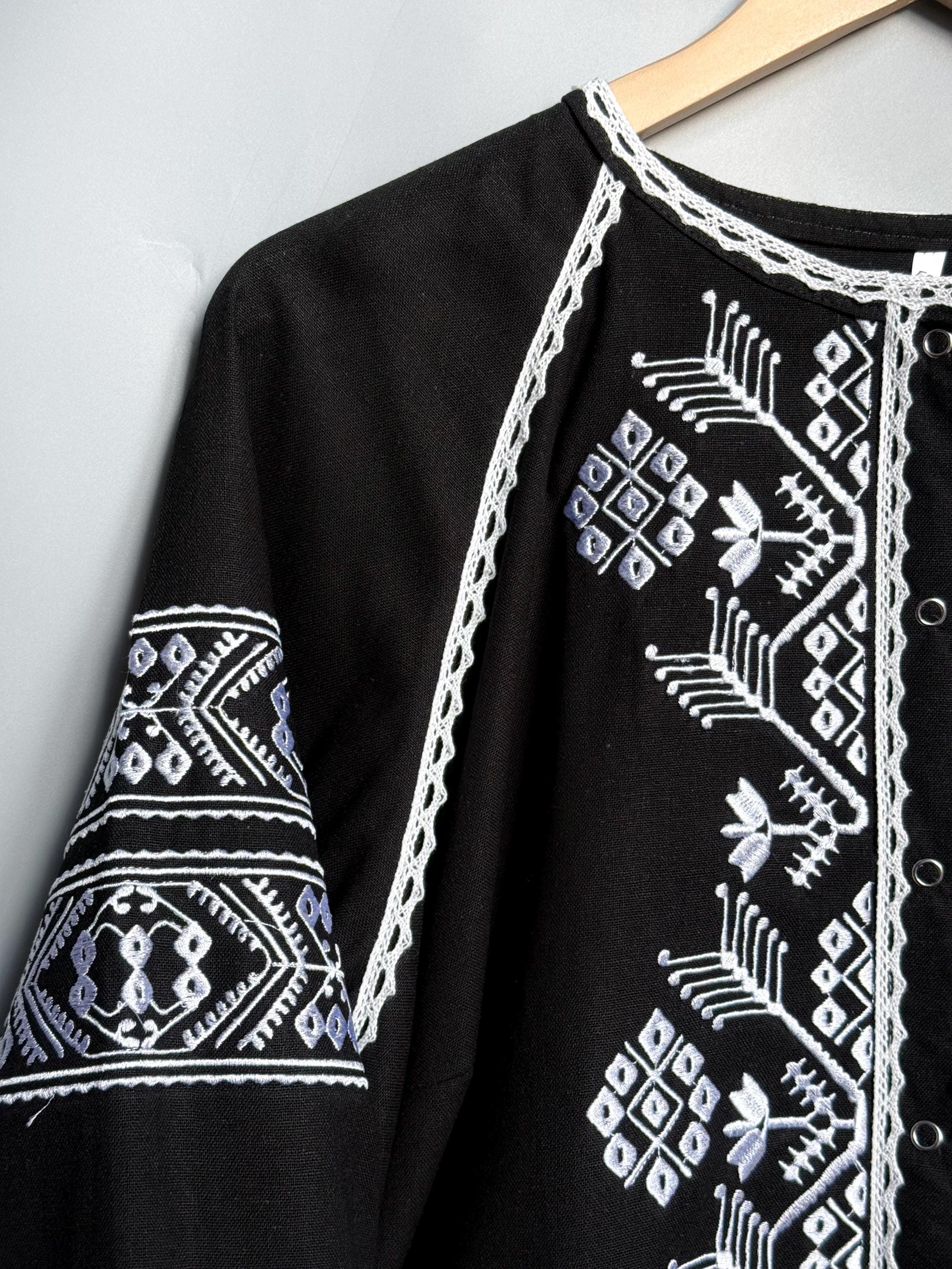 Black Embroidered Blouse for Women | Ukrainian Vyshyvanka | Machine Embroidery