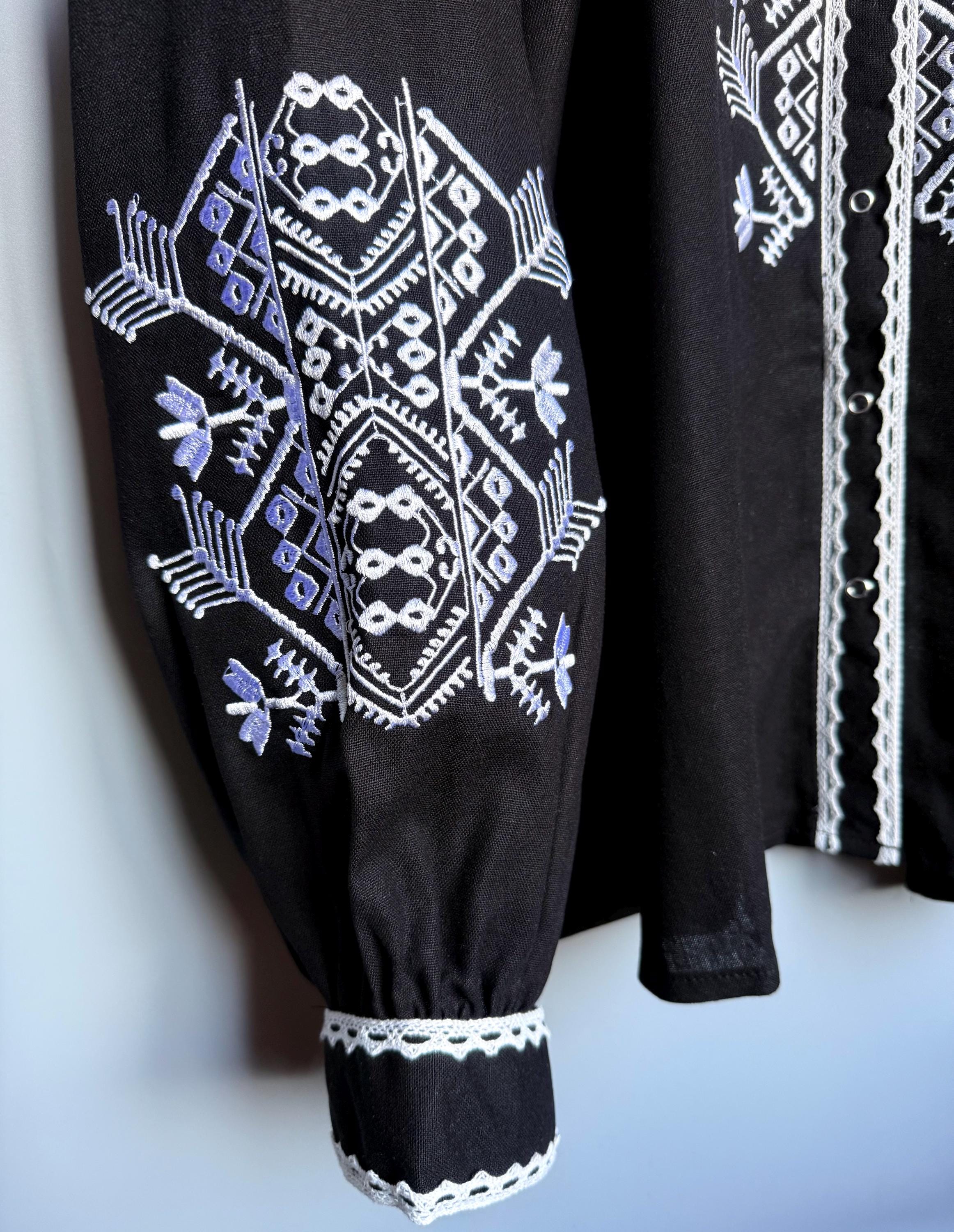 Black Embroidered Blouse for Women | Ukrainian Vyshyvanka | Machine Embroidery