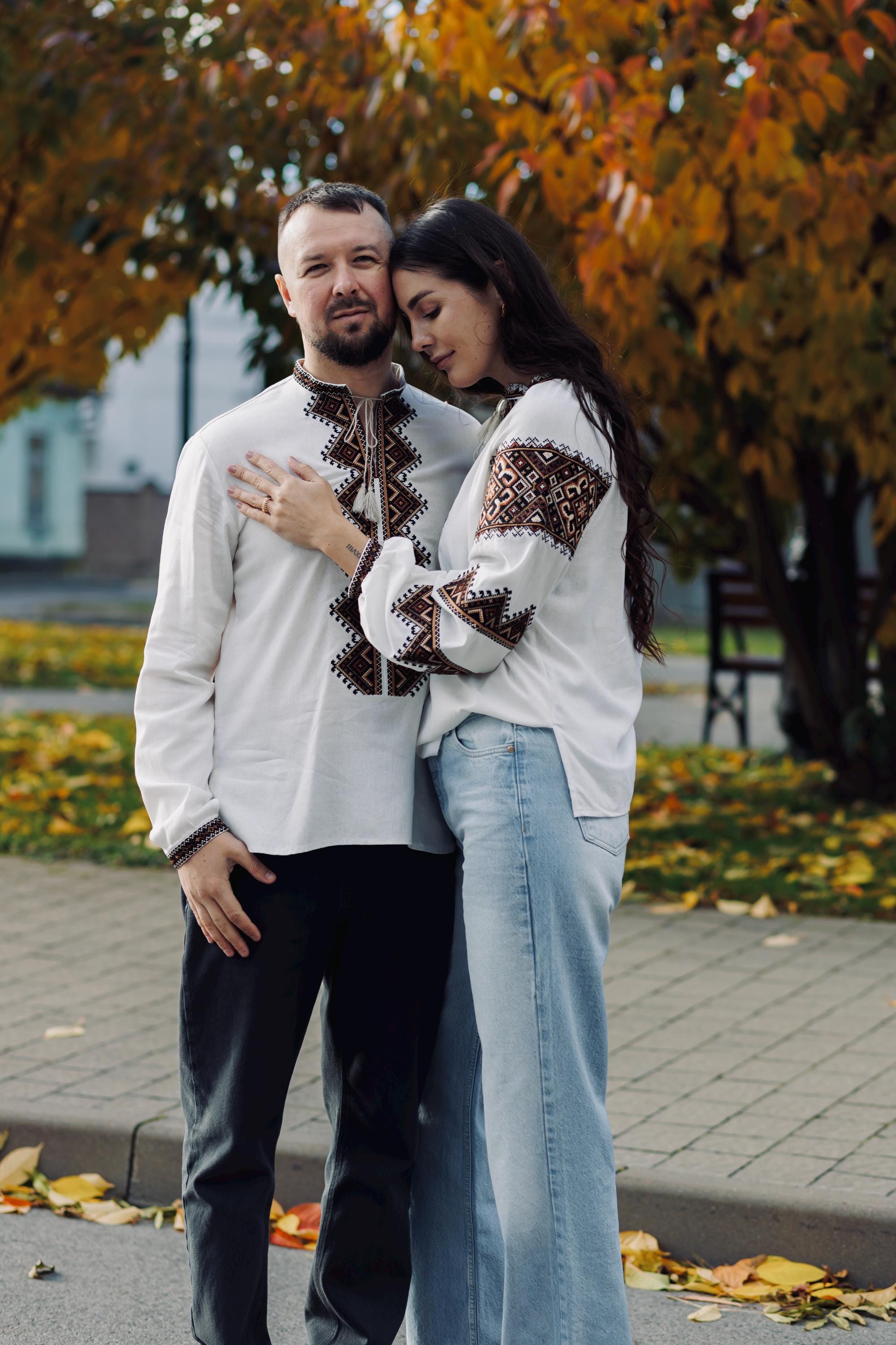 Women’s Brown Embroidered Linen Top | Traditional Ukrainian Folk Blouse