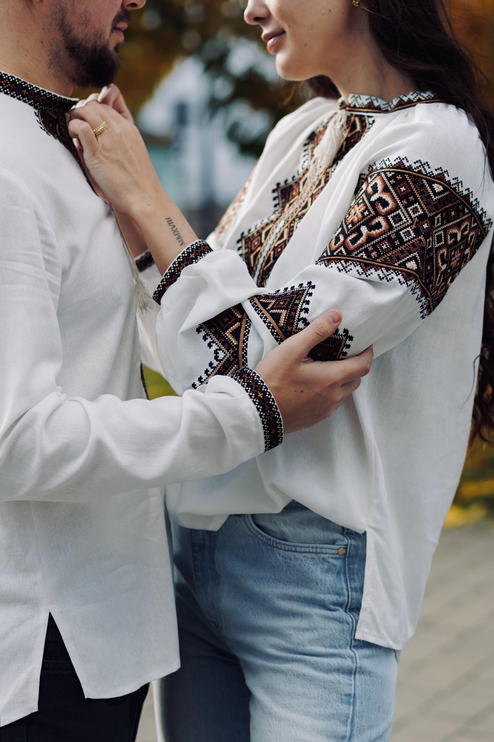 Women’s Brown Embroidered Linen Top | Traditional Ukrainian Folk Blouse
