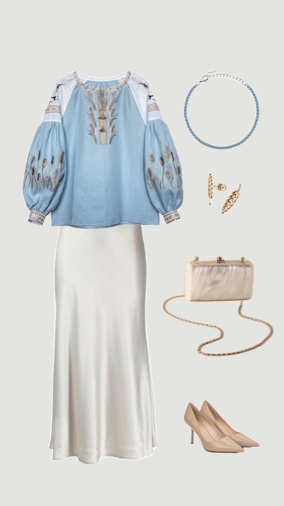 Custom Linen Blouse, Wheat Ear Embroidery, Blue White Boho Top, Ukrainian Vyshyvanka, Folk Peasant Tunic, Plus Size Shirt, Personalized Gift