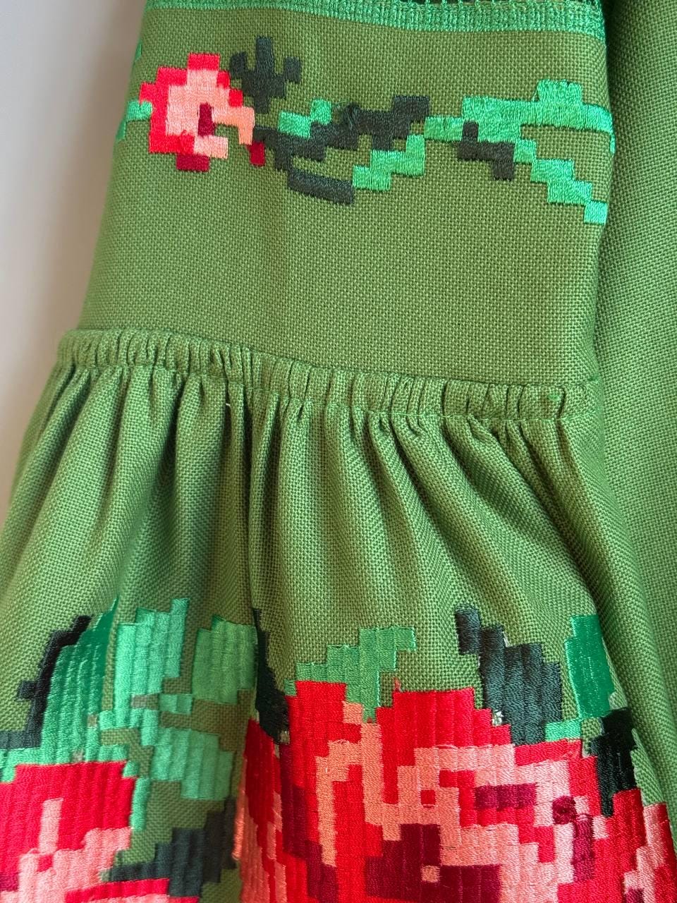 Handcrafted Floral Shirt, Green Boho Top with Roses, Custom Linen Blouse, Premium Embroidered Vyshyvanka, Summer Folk Tunic, Gift for Her