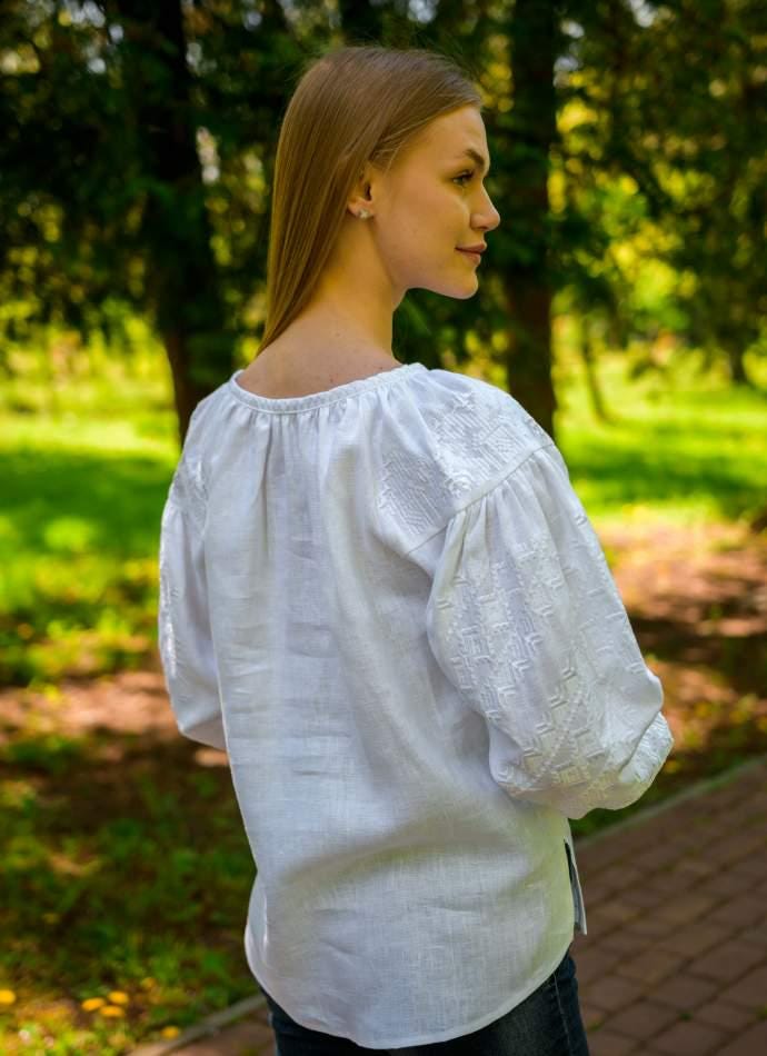 Custom White Linen Shirt, Whitework Embroidery, Sustainable Fashion, Eco Friendly Gift, Modern Ukrainian Blouse, Spring Boho Top, Wife