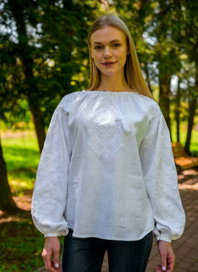 Custom White Linen Shirt, Whitework Embroidery, Sustainable Fashion, Eco Friendly Gift, Modern Ukrainian Blouse, Spring Boho Top, Wife