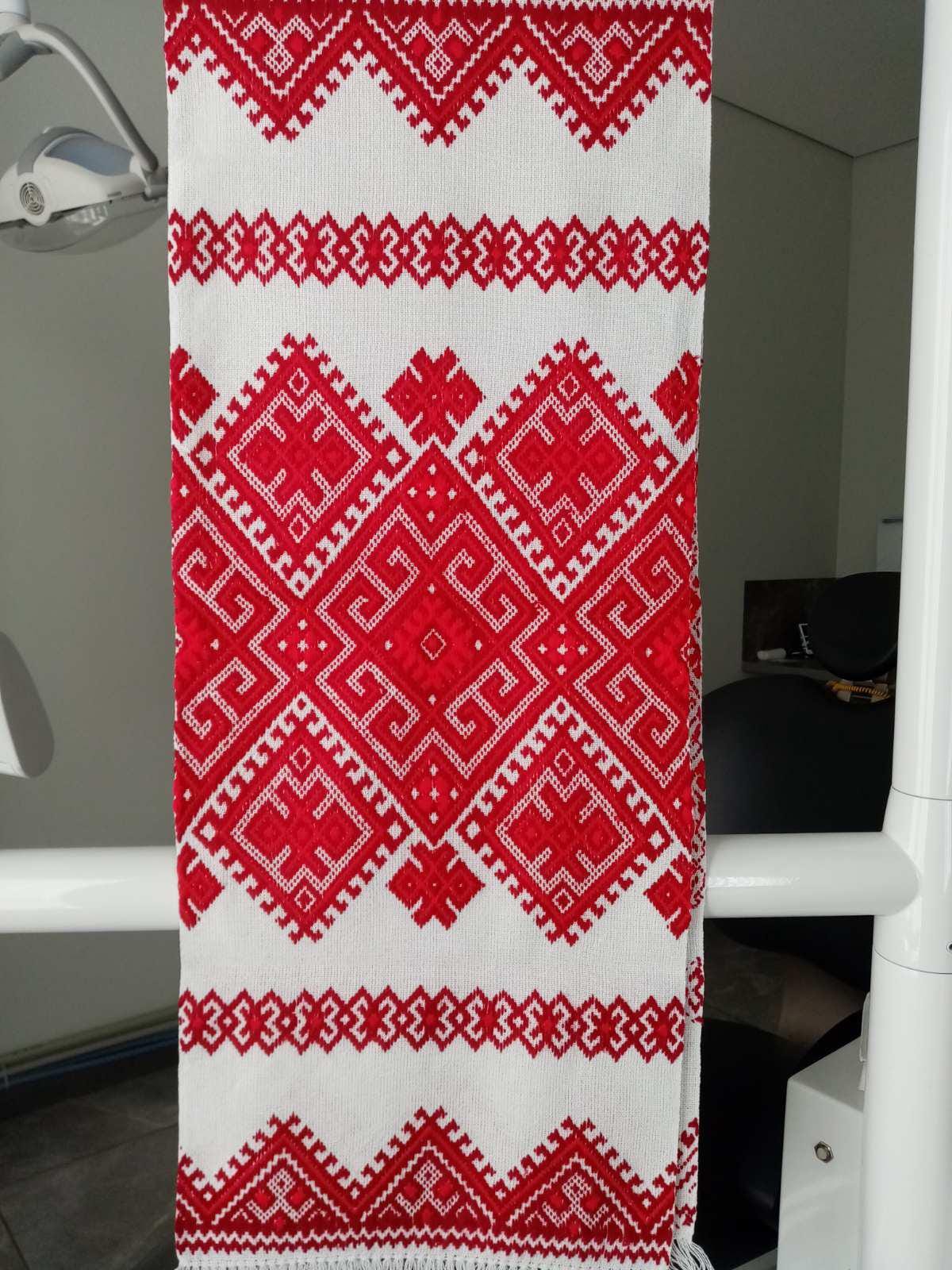 Red Embroidered Rushnyk, Ukrainian Wedding Cloth, Handfasting Towel, Geometric Table Runner, Ceremonial Art, Traditional Folk Gift, Cotton