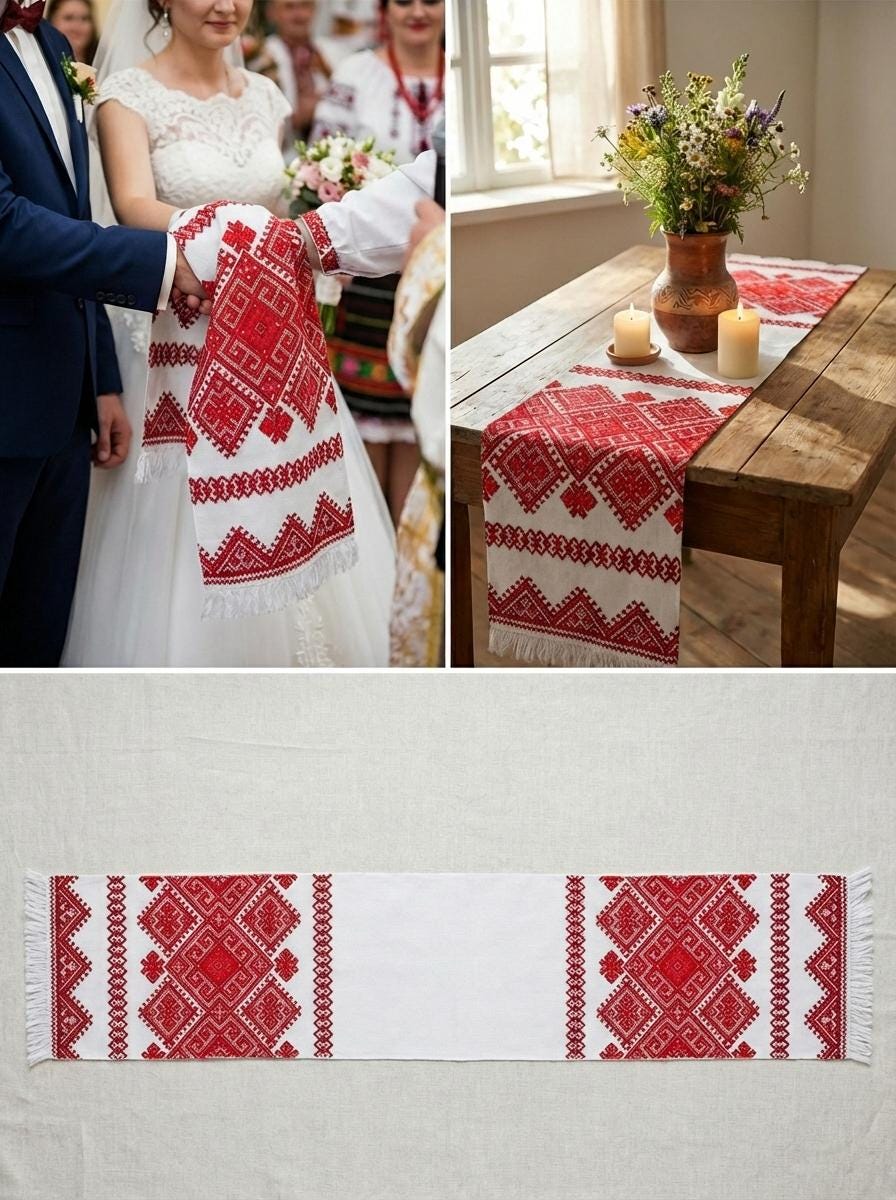 Red Embroidered Rushnyk, Ukrainian Wedding Cloth, Handfasting Towel, Geometric Table Runner, Ceremonial Art, Traditional Folk Gift, Cotton