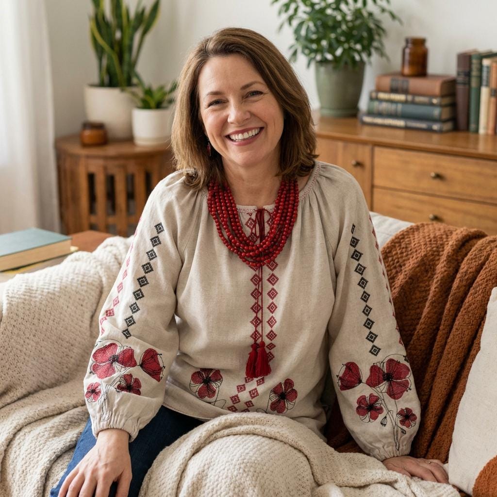 Boho Ethno Vyshyvanka – Gray Blouse with Red Poppies and Traditional Patterns