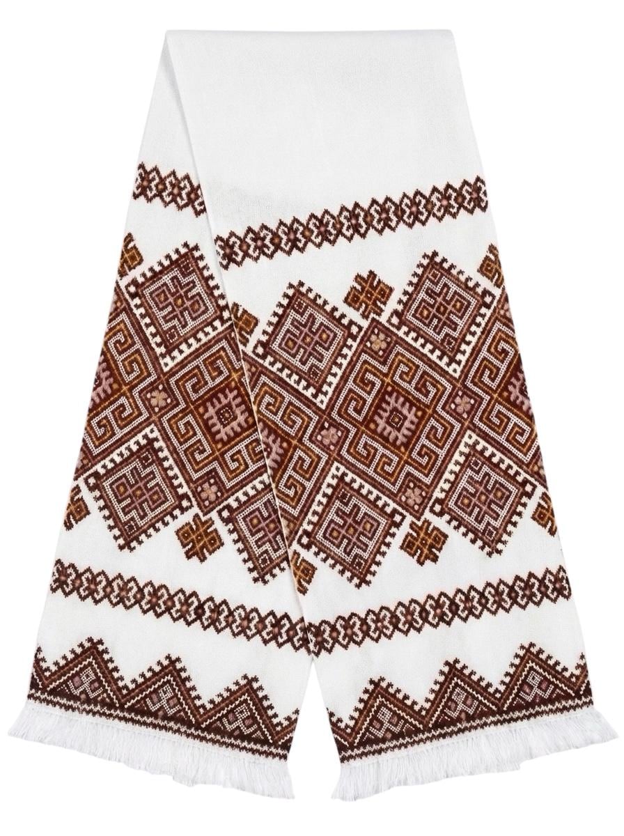 Embroidered Table Runner, Boho Farmhouse Decor, Earth Tone Geometric Art, Ukrainian Rushnyk, Cotton Altar Cloth, Housewarming Gift, Heritage